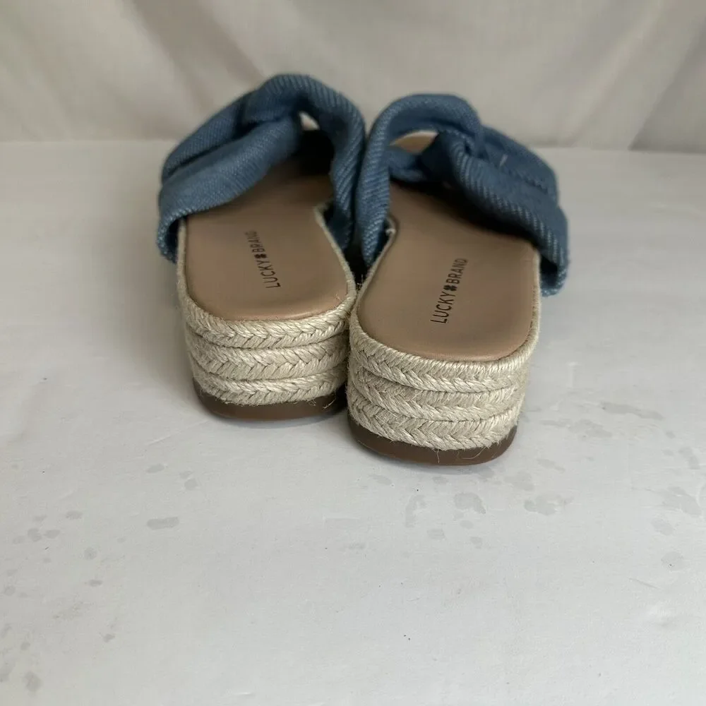 Lucky Brand‎ Grenly Blue Fabric Twist Espadrille Slide Sandals Sz 8.5 Platform